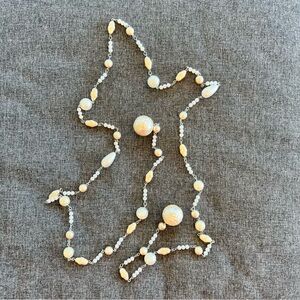 Cream Boho Beaded Tie Necklace with Opaque and Multi-faceted Beads 48”